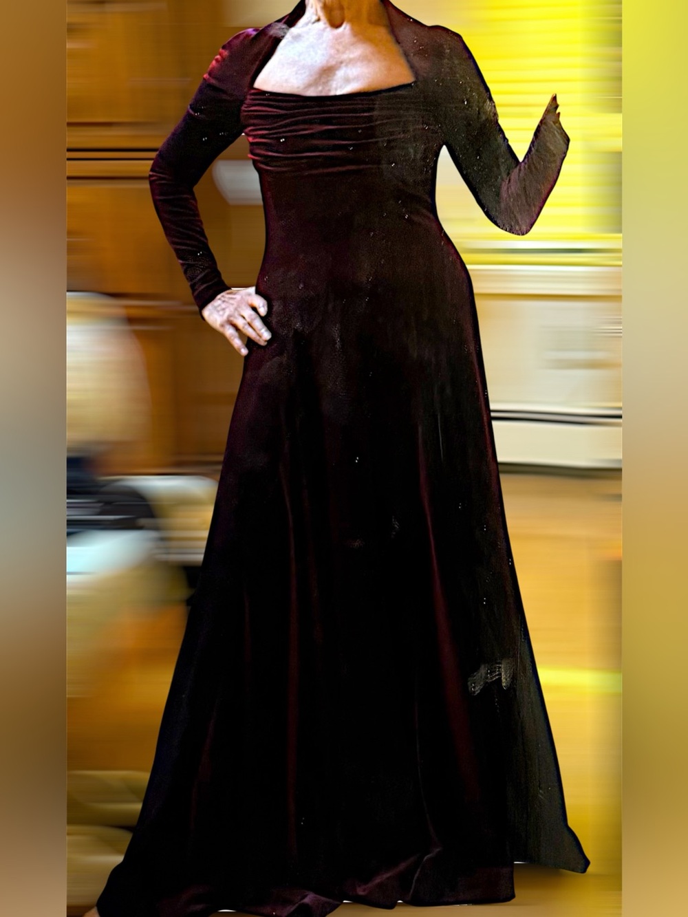 Elegant Bordeaux Velvet Long Sleeve Formal Dress Sz 6